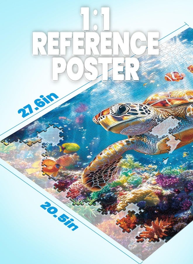 lamplig Puzzles for Adults 1000 Pieces- Sea Turtle Puzzle 1000 Piece, Challenging Ocean Jigsaw Puzzles with Letter on Back, Gifts for Adults, Stress Relief, Birthday & Game Night with Guide Poster - Image 3